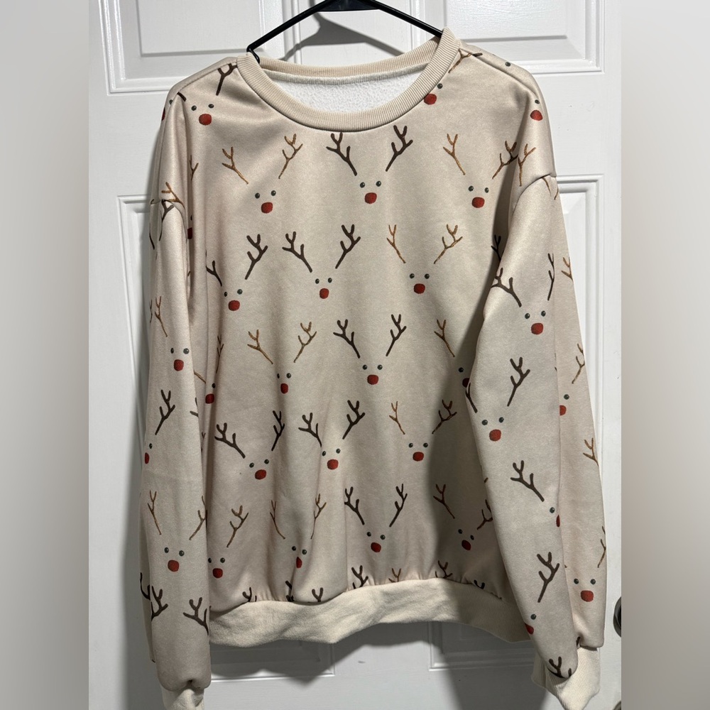 SHEIN Cream Reindeer Antler Sweater